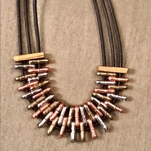 Gorgeous Mixed Metal Necklace with MultiStrand Leather Cord & Sturdy Metal Clasp